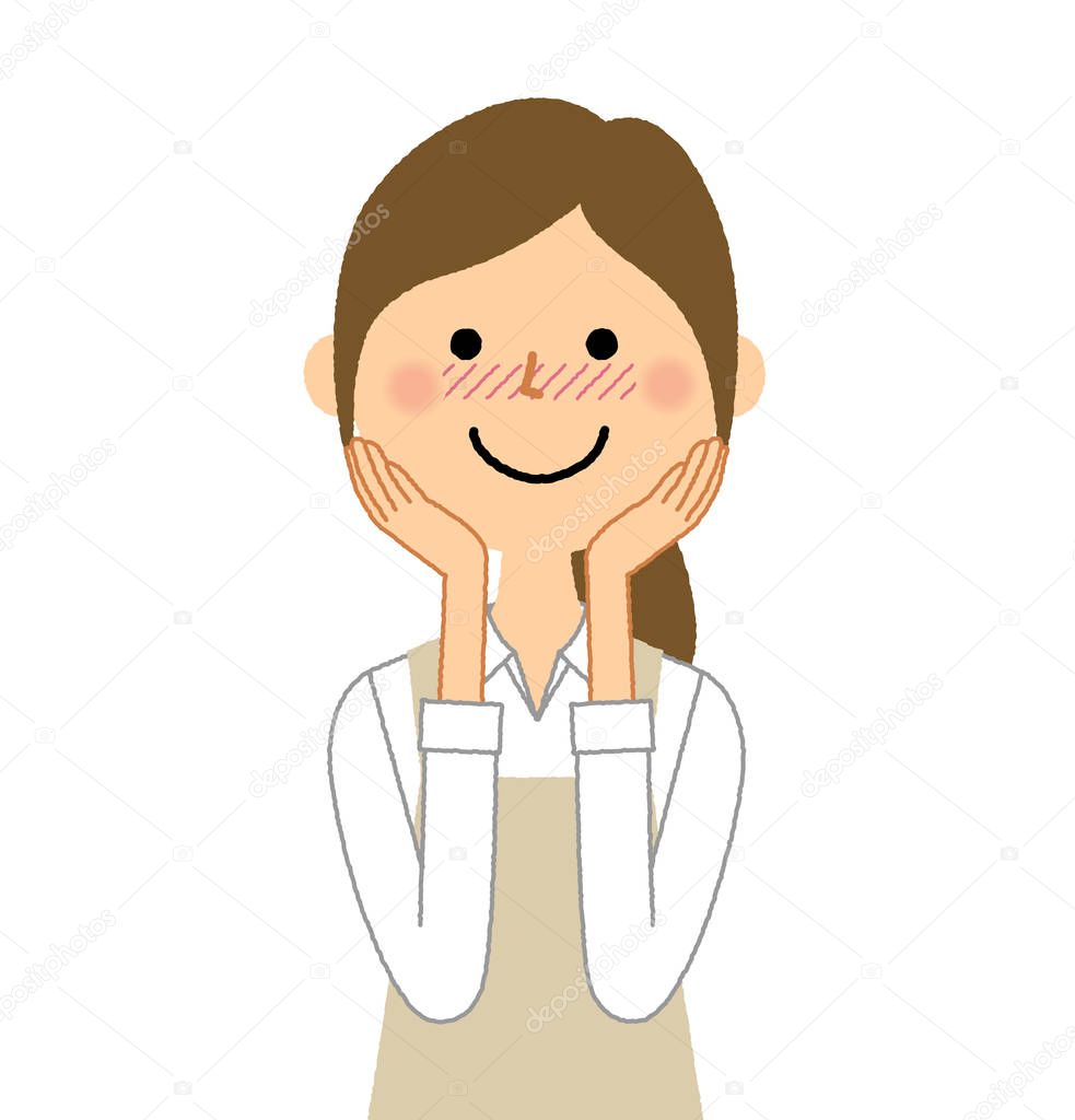Woman wearing apron,Be shy/A woman in an apron is a shining illustration.