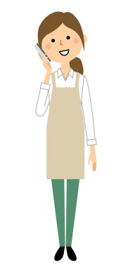 Önlük, akıllı telefon/bu giyen kadın bir önlük giyen bir kadın arıyor gösteren bir örnek bulunmaktadır.