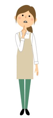 Giyen kadın önlüklü, düşünmek / bir önlük giyen kadın düşünüyor bir örnektir.