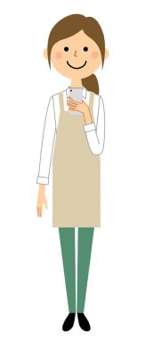 Giyen kadın önlüklü, akıllı telefon / bir önlük giyen bir kadın bir smartphone faaliyet gösteren bir örnek bulunmaktadır.