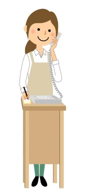 Kadın giyiyor önlük, telefon/bu olduğunu bir örnek bir önlük giyen bir kadın arıyor.
