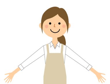 Woman wearing apron,Spread both hands/It is an illustration that a woman wearing an apron spreads both hands.