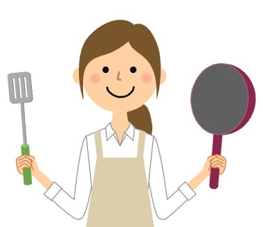 Kadın giyiyor önlük, bir önlük giyen yemek/A kadın pişirmek için gösteren bir örnek bulunmaktadır..