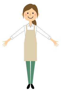 Woman wearing apron,Spread both hands/It is an illustration that a woman wearing an apron spreads both hands.
