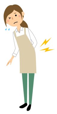 Giyen kadın önlüklü, sırt ağrısı / bir önlük giyen bir kadın sırt ağrısı olacak bir örnektir.