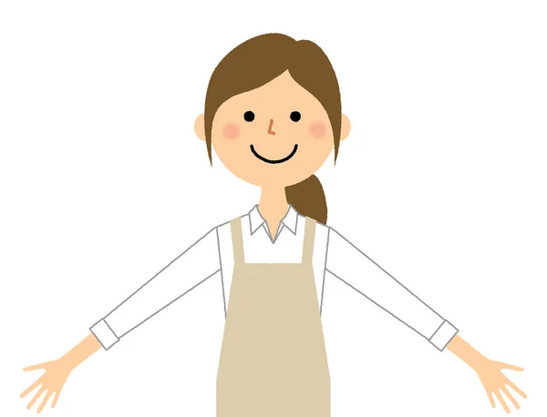 Woman Wearing Apron Spread Both Hands Illustration Woman Wearing Apron — ストックベクタ