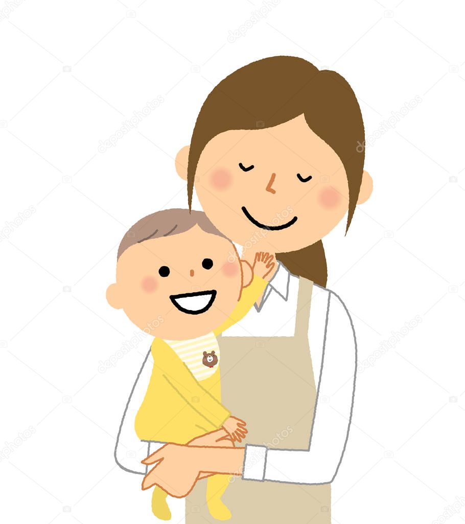 Woman wearing apron,Baby/This is an illustration of a woman wearing an apron holding a baby.