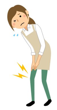 Woman wearing apron, Knee pain/A woman wearing an apron is an illustration that makes knee pain. clipart