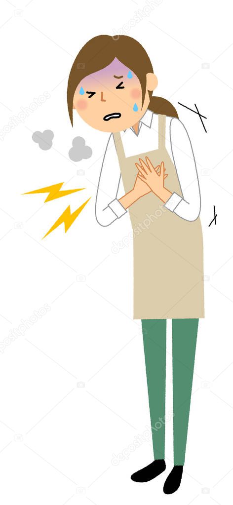 Woman wearing apron, Chest pain/A woman in an apron is a chest pain illustration.