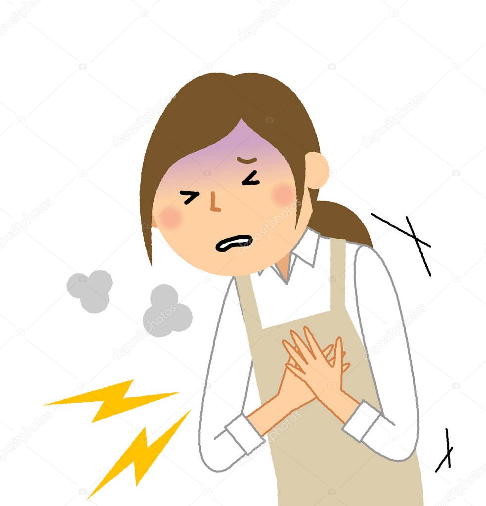 Woman wearing apron, Chest pain/A woman in an apron is a chest pain illustration.