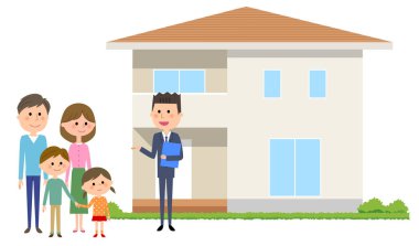 Aile ve aile ve Emlakçılar emlakçı/çizimi.