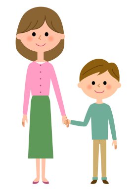 Anne ve çocuk / An çizimde bir anne ve bir çocuk.