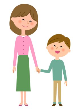 Anne ve çocuk / An çizimde bir anne ve bir çocuk.