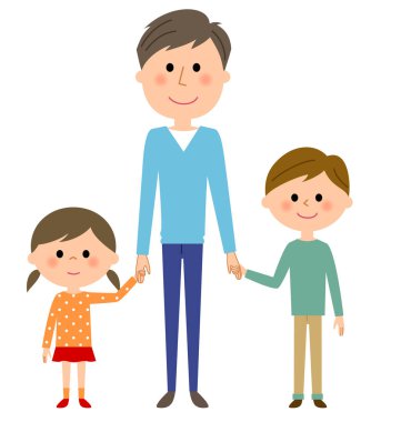 Babası ve kardeşleri / bir baba ve bir el bağlanan kardeşler çizimi.
