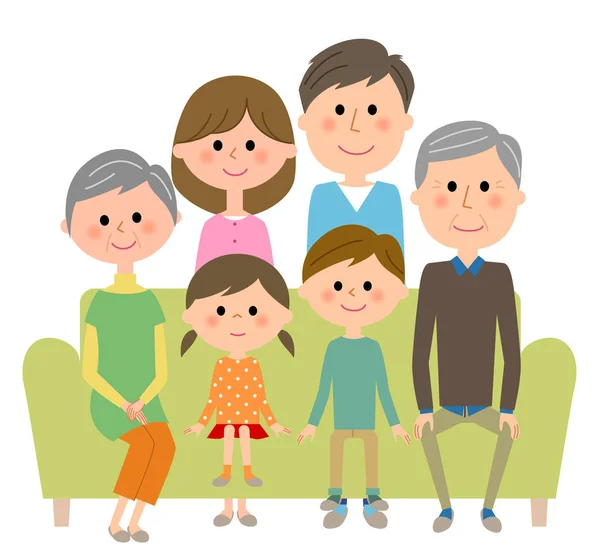 坐在沙发上放松的家庭 坐在沙发上放松的家庭的例子 — 图库矢量图片
