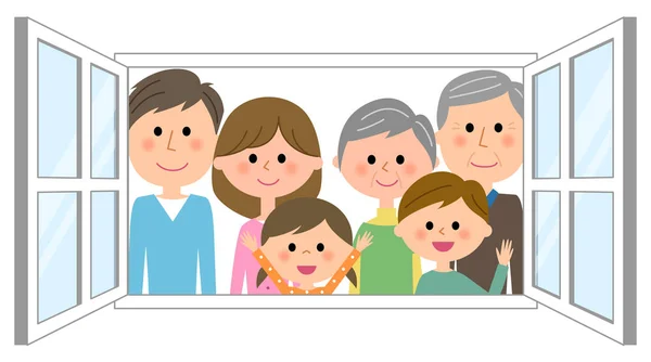 Família Para Olhar Pela Janela Uma Ilustração Uma Família Que — Vetor de Stock