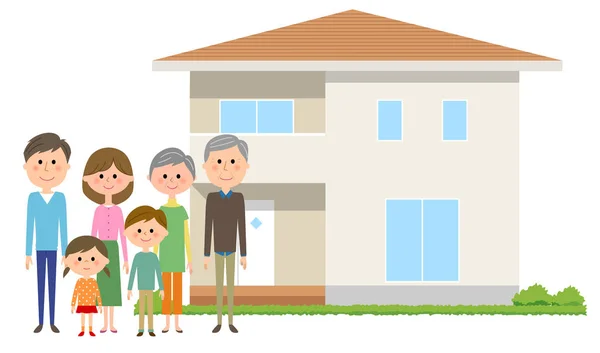 Huis Familie Illustratie Van Mijn Huis Drie Generatie Familie — Stockvector