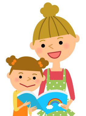 Çocuklar için bir kitap okuma önlük kadın / erkek bir çocuk için bir kitap okuyan önlük resmi bir.