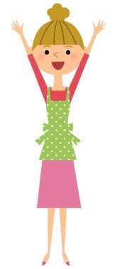 Kadın önlük sevinirler kaldırdı iki elle / önlük bir kadın örnek formu ellerimle neşelen.