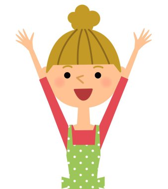 Women's apron rejoice raised both hands/A female illustration of the apron form that I cheer with my hands up. clipart