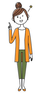 Genç kadın, anne, parmak işareti / Parmağın ucunda duran genç bir kadının resmi..