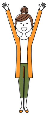 Genç kadın, anne, iki elini de ver. İki elini de kaldıran genç bir kadının resmi..