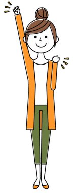 Genç kadın, anne, Zafer Mola. Zafer pozu veren genç bir kadının resmi..