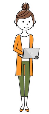 Genç kadın, anne, dizüstü bilgisayar / Dizüstü bilgisayar kullanan genç bir kadının görüntüsü.