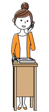 Genç kadın, Anne, telefon/telefonda konuşurken bir genç kadın resmi.