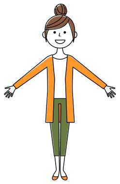 Genç kadın, Anne, iki elini yaymak / iki elle yayılır bir genç kadının gösteren bir örnek bulunmaktadır.