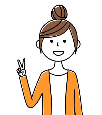 Genç kadın, anne, V işareti. V işaretini imzalayan genç bir kadının resmi..