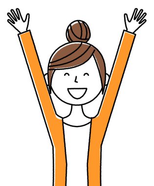 Genç kadın, anne, iki elini de ver. İki elini de kaldıran genç bir kadının resmi..