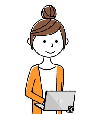 Genç kadın, anne, dizüstü bilgisayar / Dizüstü bilgisayar kullanan genç bir kadının görüntüsü.