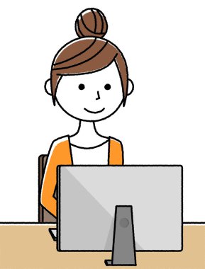 Genç kadın, anne, bilgisayar kullanan genç bir kadının görüntüsü..