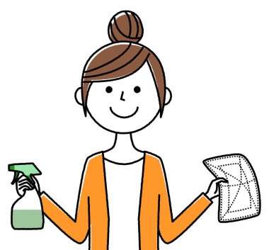 Genç kadın, Anne, silerek temiz / silmek için bir kadının bir önlük gösteren bir örnek bulunmaktadır.