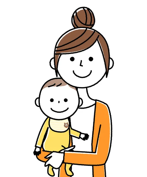 Mother Baby Illustration Young Woman Holding Baby — стоковый вектор