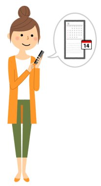 Genç kadın, Anne, Genç bir kadının bir akıllı telefon ile akıllı telefon/illüstrasyon.