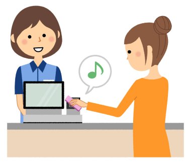 Kadın memur, elektronik para / elektronik para ve kadın kâtip parasını ödeyen bir müşteri bir örnektir.