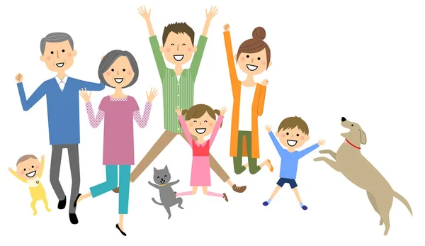 Famiglia Saltare Illustrazione Una Famiglia Saltare — Vettoriale Stock