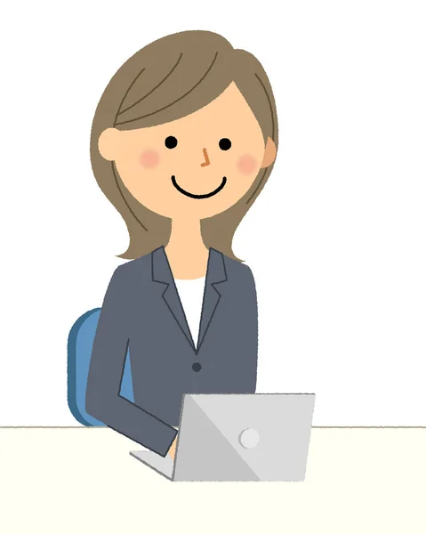 Empresária Laptop Uma Ilustração Uma Mulher Negócios Com Computador Portátil — Vetor de Stock