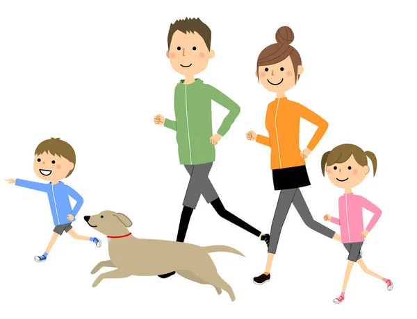 Running Family Est Une Illustration Une Famille Qui Gère — Image vectorielle