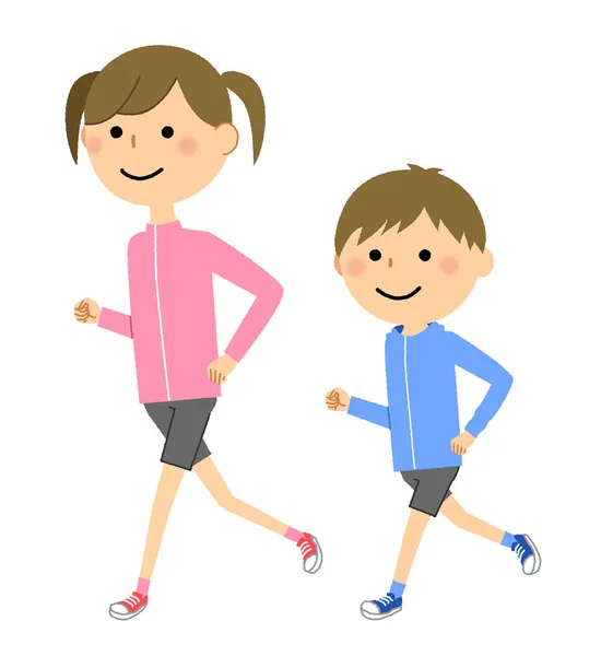 Erkek Kız Jogging Çocukların Çalışan Bir Örnektir — Stok Vektör
