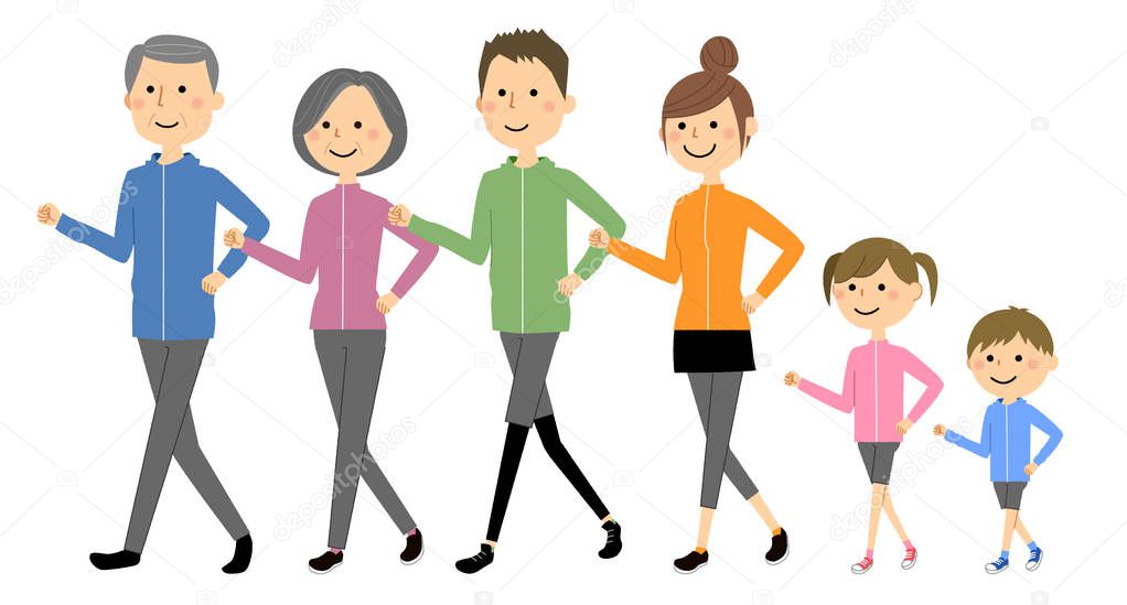 Walking family/It is an illustration of a family walking.