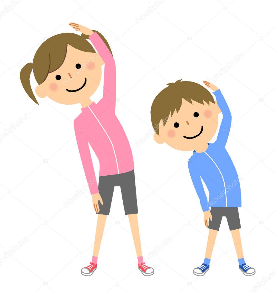 Boys and girls, Stretching/It is an illustration of children to stretch.