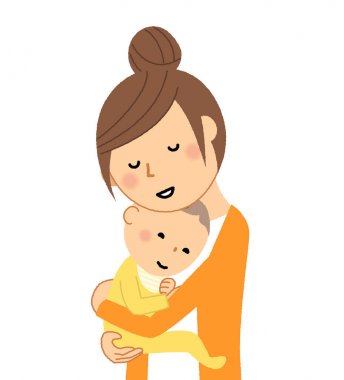 Anne ve bebek/illüstrasyon bir bebek tutan genç bir kadın.