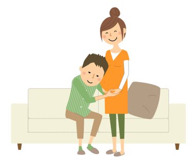 Genç bir çift, hamile bir kadın / Bebek sahibi olmayı dört gözle bekleyen genç bir çiftin çizimi.