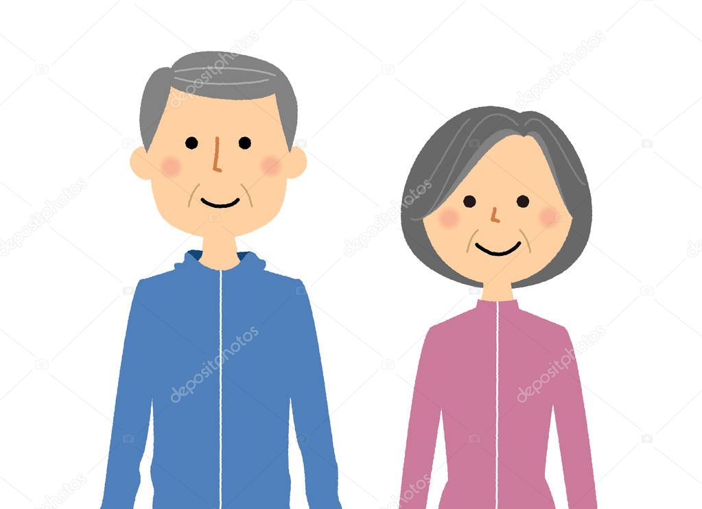 Elderly couple, Sportswear/It is an illustration of an elderly couple wearing sportswear.