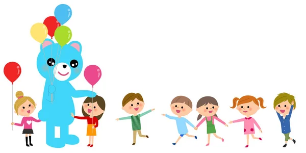 Gyerekek Egyre Balloons Egy Illusztráció Gyermekek Akik Léggömböket Kap — Stock Vector