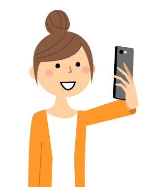Genç bir kadın, anne, Selfie / Akıllı telefonuyla selfie çeken genç bir kadının resmi.