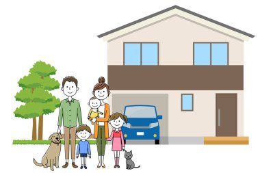 İyi bir aile ilişkisi / Evimin İllüstrasyon ve üç nesil aile.